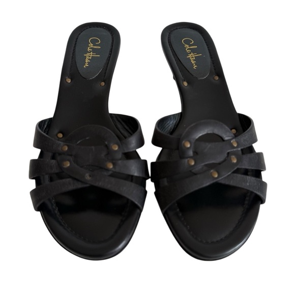 Cole Haan Shoes - Cole Haan Black Slide Sandals with Gold Accents